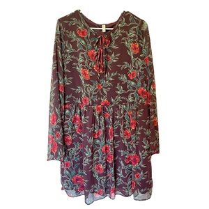 Women’s Floral Long Sleeve Dress/ Blouse w/ Pockets Stretchy Waist Size Large